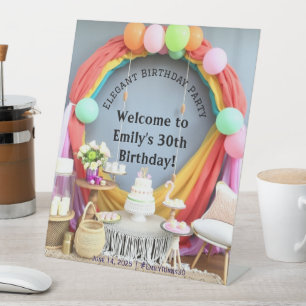 Elegant Birthday Party Welcome Pedestal Sign