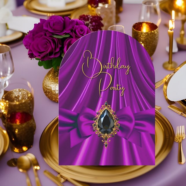 Elegant Birthday Plum Purple Gold Black Jewel Invitation (Creator Uploaded)