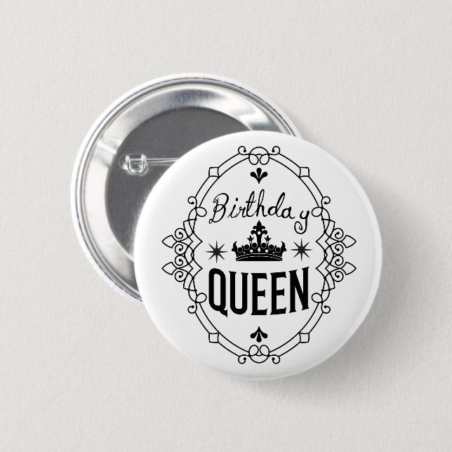 Elegant Birthday Queen Crown Typography White 6 Cm Round Badge (Front & Back)
