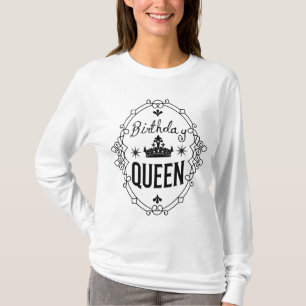 Elegant Birthday Queen Crown Typography White T-Shirt