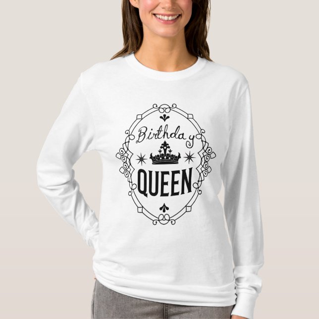 Elegant Birthday Queen Crown Typography White T-Shirt (Front)