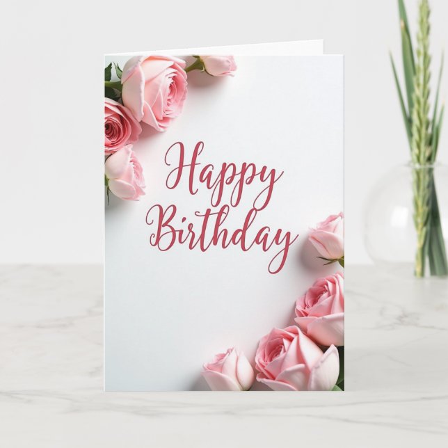 Elegant Birthday Rose Script Card (Front)