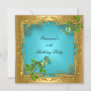 Elegant Birthday Teal Blue Roses Gold Invitation