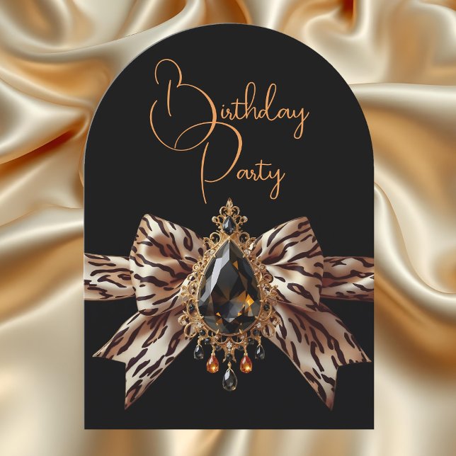 Elegant Birthday Tiger Bow Caramel Gold Jewel Invitation (Creator Uploaded)