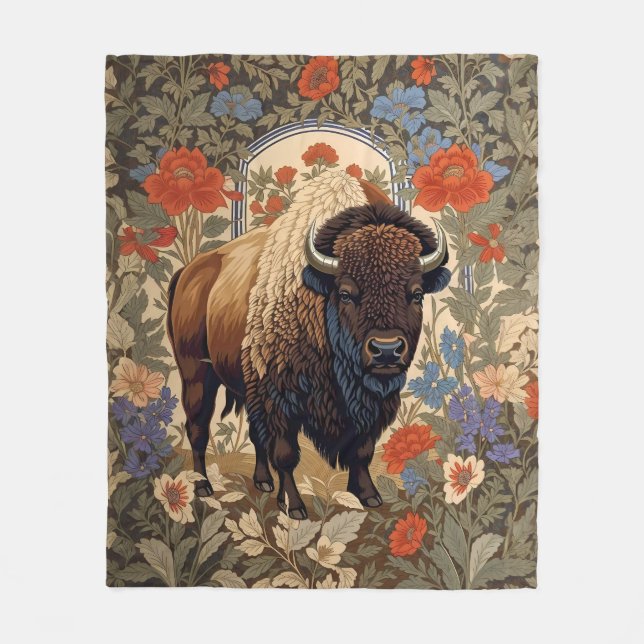 Elegant Bison William Morris Inspired Fleece Blanket (Front)