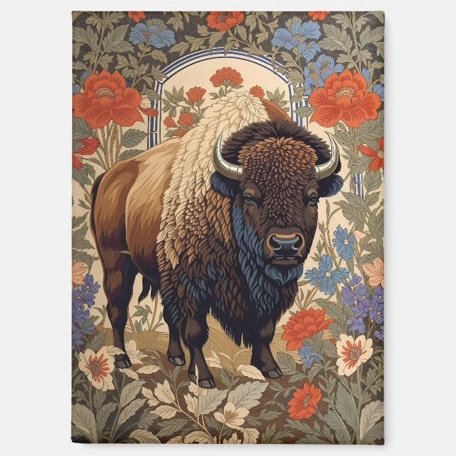 Elegant Bison William Morris Inspired Magnet (Front)