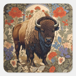 Elegant Bison William Morris Inspired Square Sticker