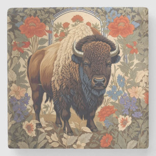 Elegant Bison William Morris Inspired Stone Coaster