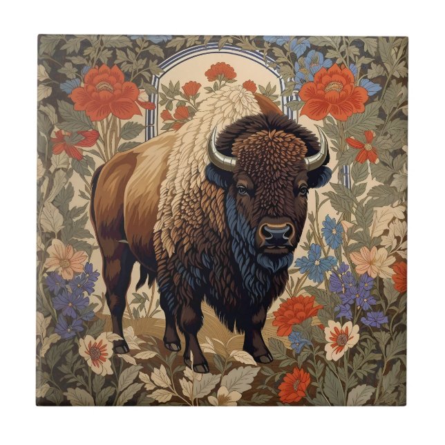 Elegant Bison William Morris Inspired Tile (Front)