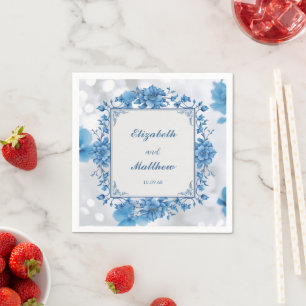 Elegant Biue & White Overlay Flowers wedding Napkin