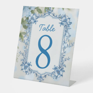 Elegant Biue & White Overlay Flowers wedding Pedestal Sign