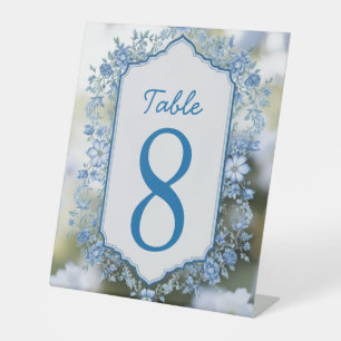 Elegant Biue & White Overlay photo Flowers wedding Pedestal Sign