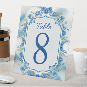 Elegant Biue & White Overlay photo Flowers wedding Pedestal Sign