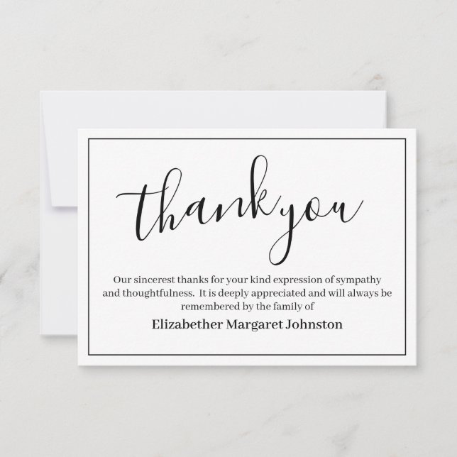 Elegant Blac Script  Funeral Thank You Bereavement (Front)