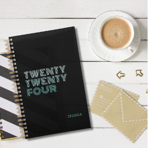 Elegant Blac Teal Retro Typography Customize 2024  Planner