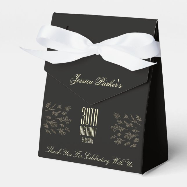 Elegant Black 30th Birthday Favour Box (Front Side)