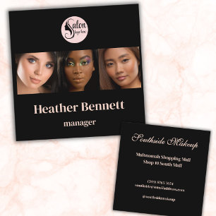 Elegant Black 3 Photo Square Makeup Artist  Business Card