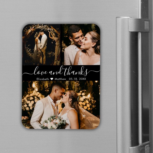 Elegant Black 3 Photo Wedding Thank You Magnet (Creator Uploaded)