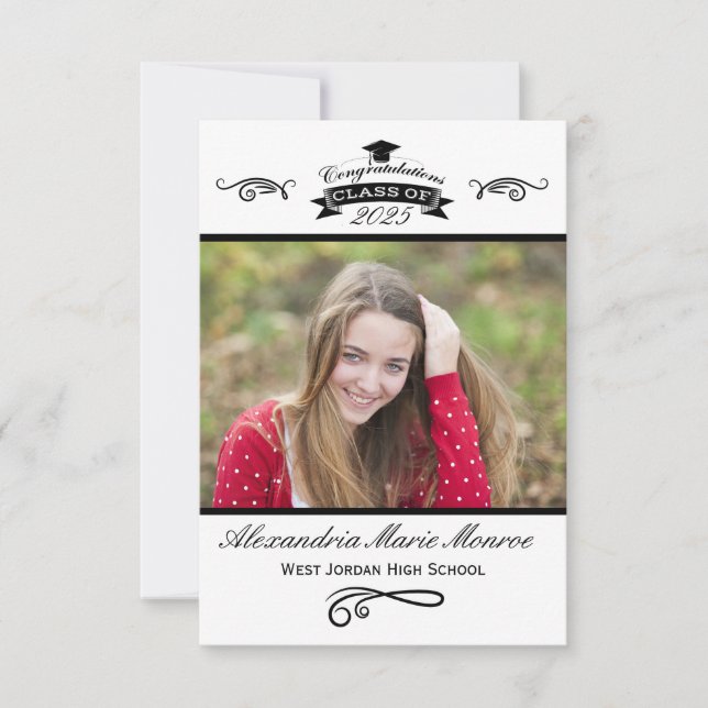 Elegant Black - 3x5 Graduation Announcement (Front)