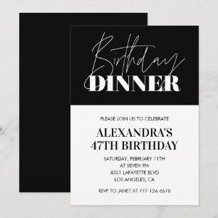 Elegant Black 47th birthday invitations Dinner 