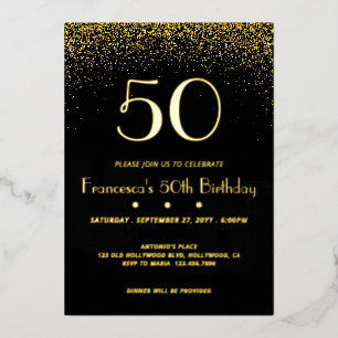Elegant Black 50th Birthday Foil Invitation
