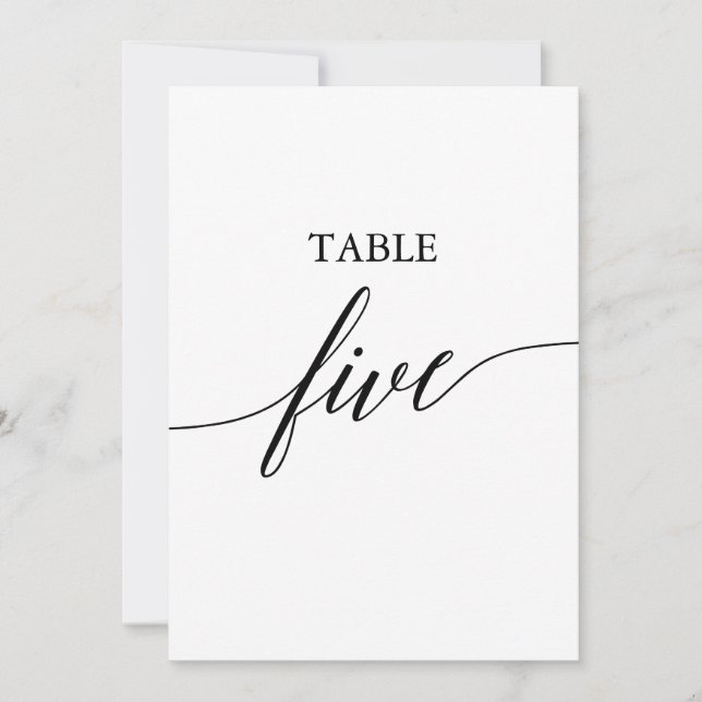 Elegant Black 5x7 Printable Table Number Five (Front)