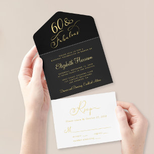Elegant Black 60th Birthday Party All In One Invitation
