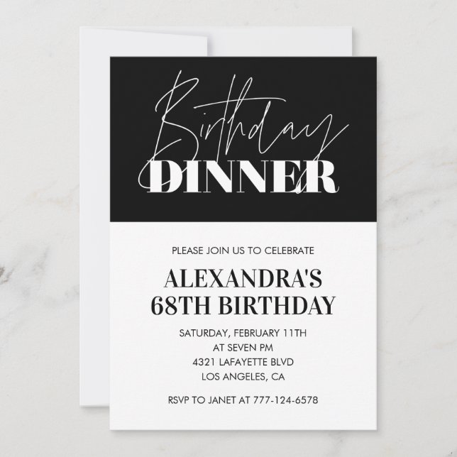 Elegant Black 68th birthday invitations Dinner  (Front)