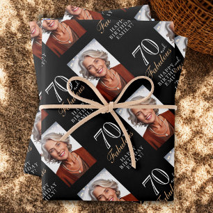 Elegant Black 70 and Fabulous 70th Birthday Photo Wrapping Paper Sheet