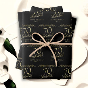 Elegant Black 70 and Fabulous 70th Birthday  Wrapping Paper Sheet