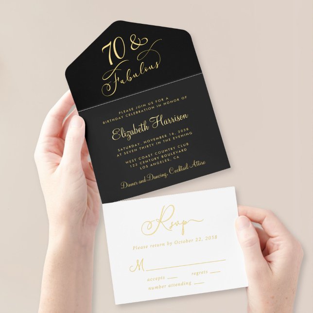 Elegant Black 70th Birthday Party All In One Invitation (Creator Uploaded)