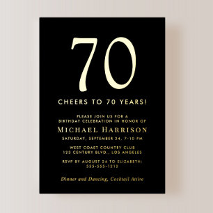 Elegant Black 70th Birthday Party Gold