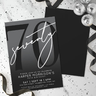Elegant Black 70th Birthday Party Invitation