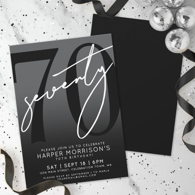 Elegant Black 70th Birthday Party Invitation (Elegant Black 70th Birthday Party Invitation)