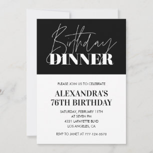 Elegant Black 76th birthday invitations Dinner 