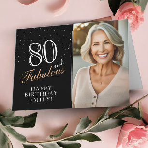 Elegant Black 80 and Fabulous 80th Birthday Photo Card