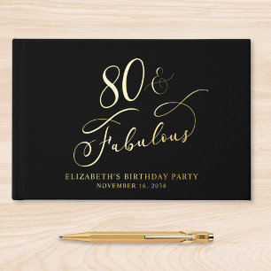 Elegant Black 80th Birthday Party Guest Book