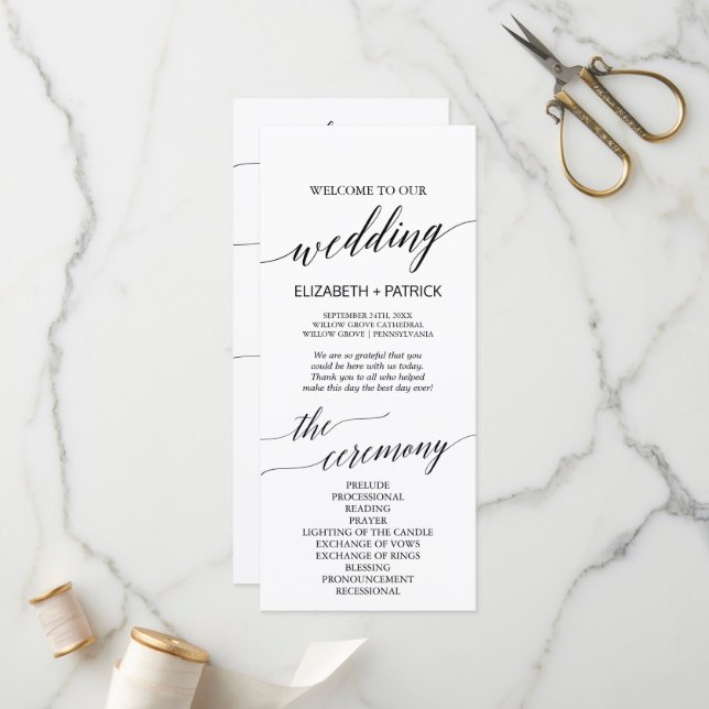Elegant Black After Ceremony Wedding Program Programme (Front/Back In Situ)