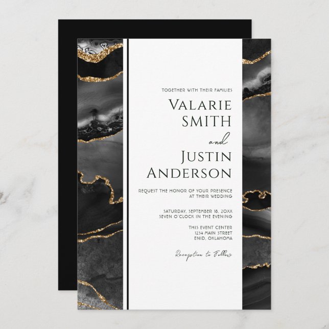 Elegant Black Agate Budget Wedding All in One Invitation (Front/Back)