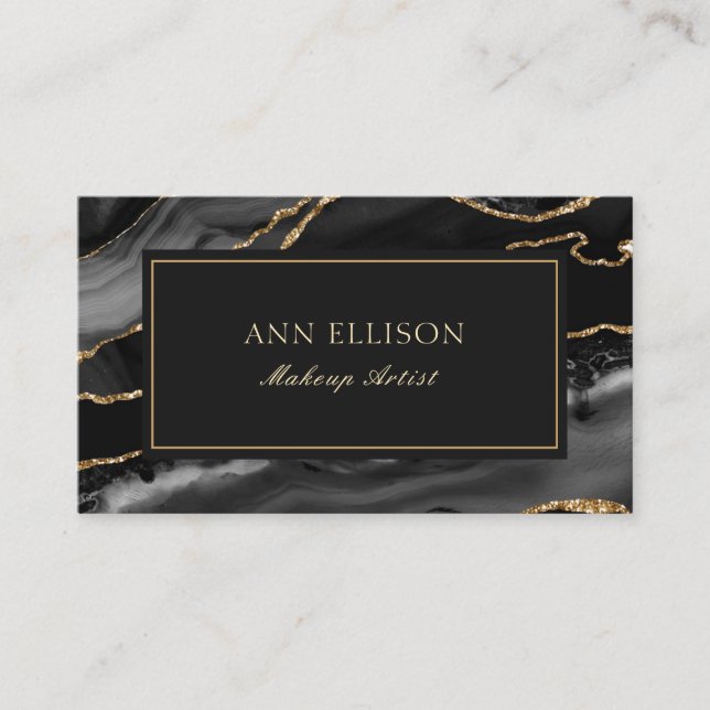 Elegant Black Agate Marble Business Card (Front)