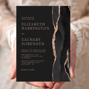 Elegant Black Agate Rose Gold Wedding Invitation