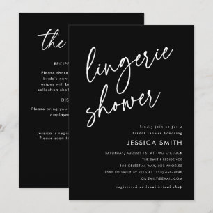 Elegant Black All-in-One QR Code Lingerie Shower Invitation