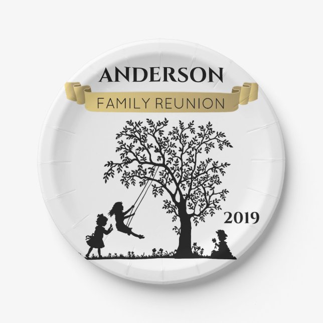 Elegant Black an Gold Personalised Family Reunion Paper Plate (Front)