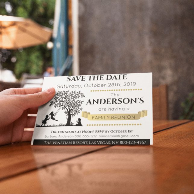 Elegant Black an Gold Save the Date Family Reunion Invitation Postcard (Creator Uploaded)
