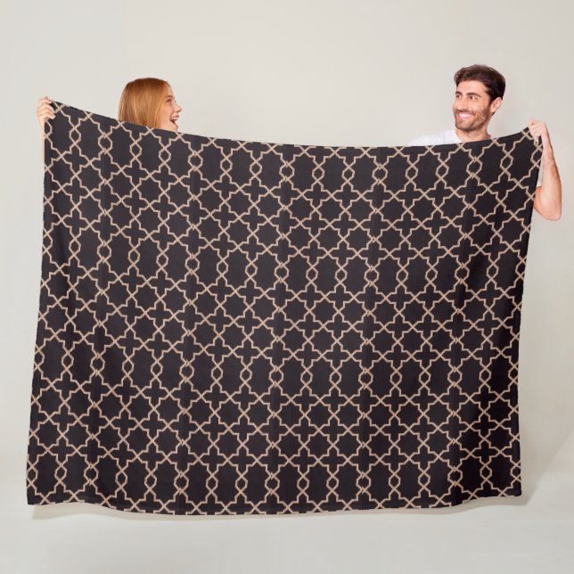 Elegant Black and Beige Geometric Pattern Fleece B Blanket (In Situ)