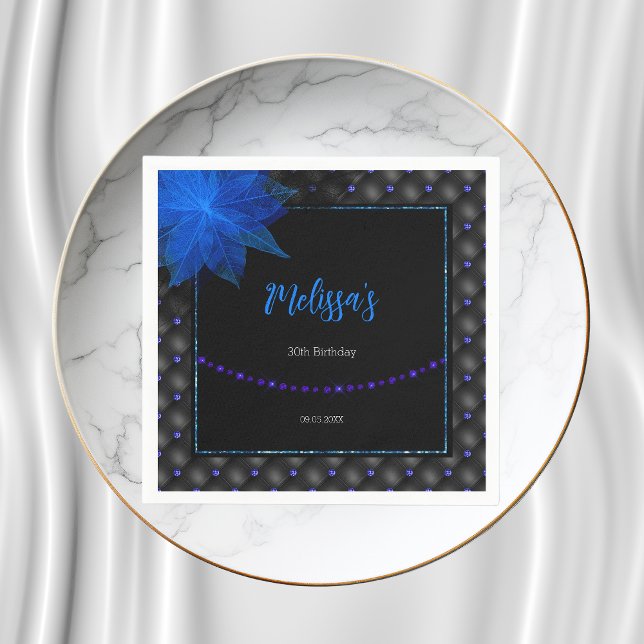 Elegant Black and Blue Birthday  Napkin (Creator Uploaded)