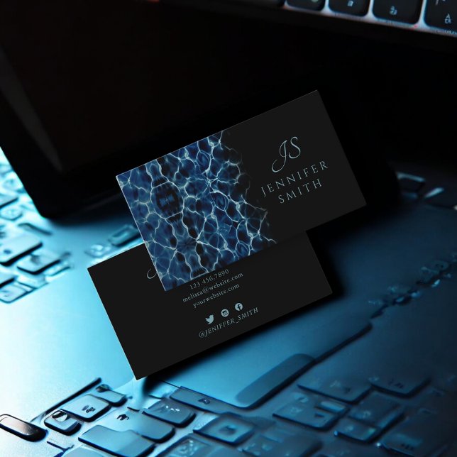 Elegant Black and Blue Ornamental Monogram Business Card (Creator Uploaded)