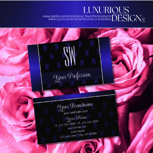 Elegant Black and Blue with Monogram Professional Business Card