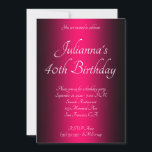 Elegant Black and Bright Pink Ombre 40th Birthday Invitation<br><div class="desc">Pretty elegant black and bright hot pink ombre on a customisable birthday invitation.
Invite the divas to her fabulous and 40 birthday! 
Customisable background colour in the ombre. On the back you could change the background colour to black.
Black and pink customisable birthday party invites. Glam and chic invitations.</div>