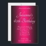 Elegant Black and Bright Pink Ombre 40th Birthday Invitation<br><div class="desc">Pretty elegant black and bright hot pink ombre on a customisable birthday invitation.
Invite the divas to her fabulous and 40 birthday! 
Customisable background colour in the ombre. On the back you could change the background colour to black.
Black and pink customisable birthday party invites. Glam and chic invitations.</div>